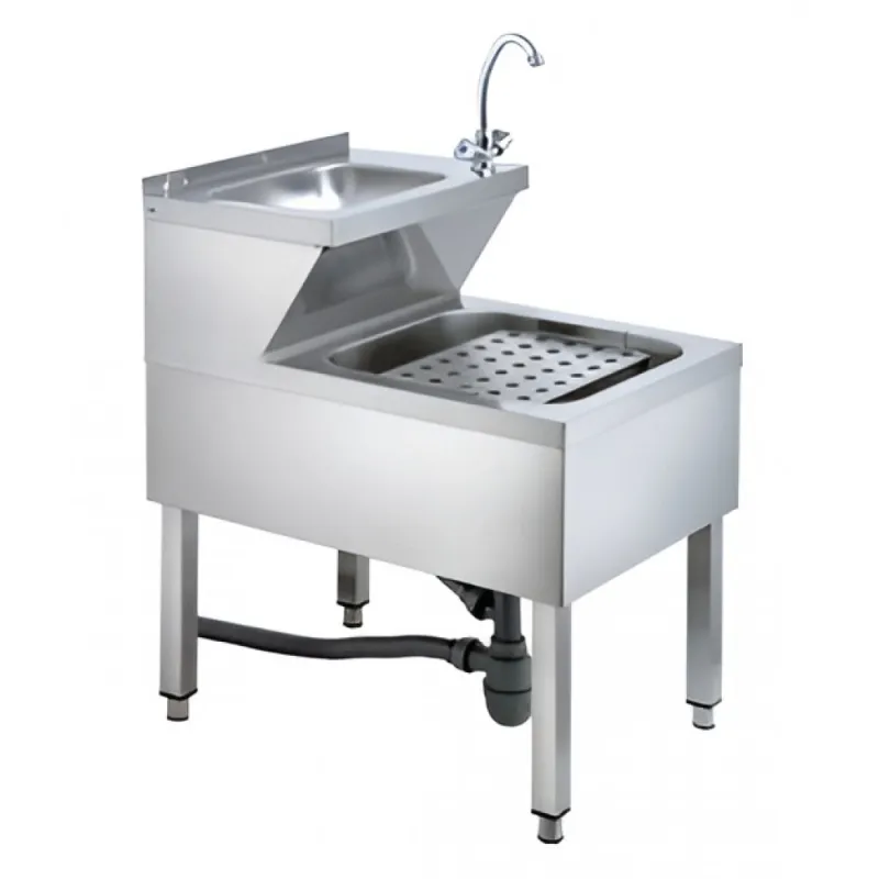 Ανοξείδωτο διπλό λαντζάκι επιδαπέδιο με μπαταρία και διάτρητη σχάρα αποστράγγισης RNT DS9153 4265